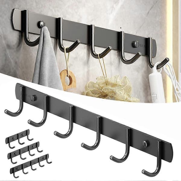 Reiätön seinäkoukku 3/4/5/6 koukulla, vakaa, ei lävistystä, ripustuskoukut kylpyhuoneeseen ja keittiöön Black 4 Hooks