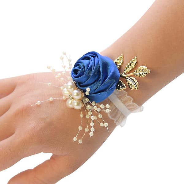 Brudecorsage Kunstig Bryllupsblomst Blondeblade Dekoration Brudepige Håndledsblomst Sapphire