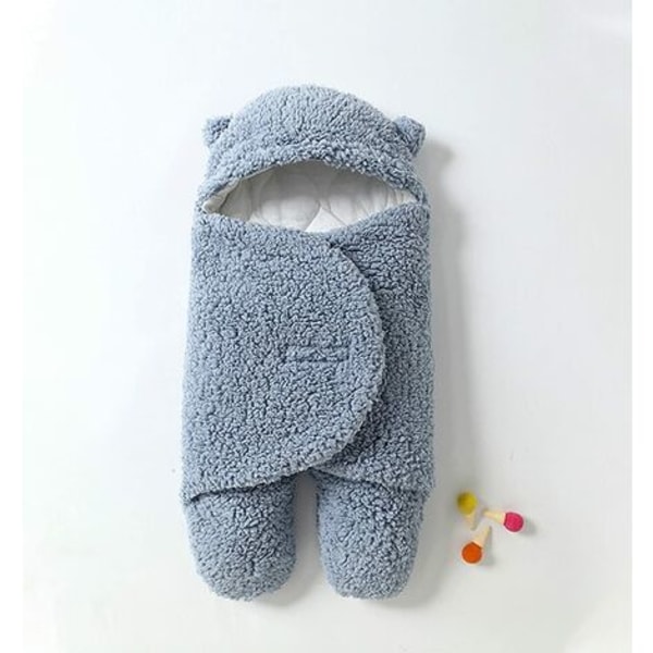 Unisex baby-svøbtæppe, børnepasnings-græstaske, svøbe-sovepose med hætte Nyfødt-Blå-S(0-3 måneder)