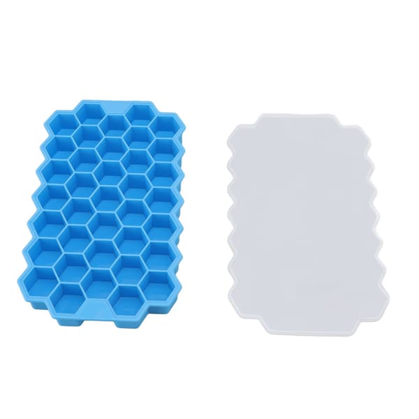 37 Fack Flexibel Silikon Honeycomb Isbitsbricka Blå med Lock