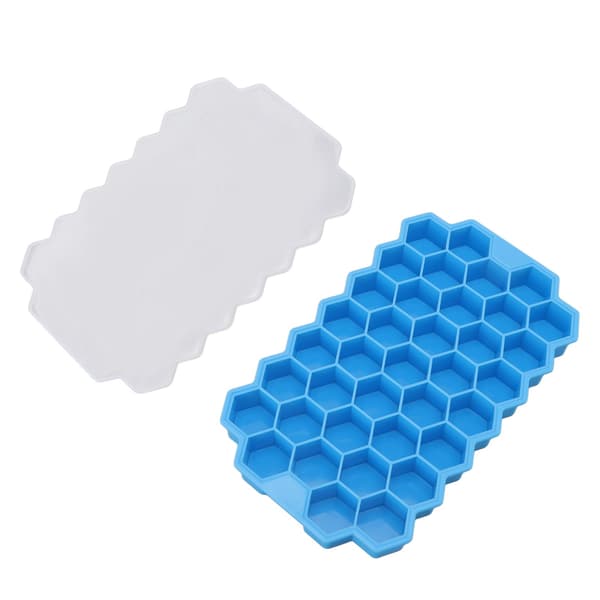 37 Fack Flexibel Silikon Honeycomb Isbitsbricka Blå med Lock