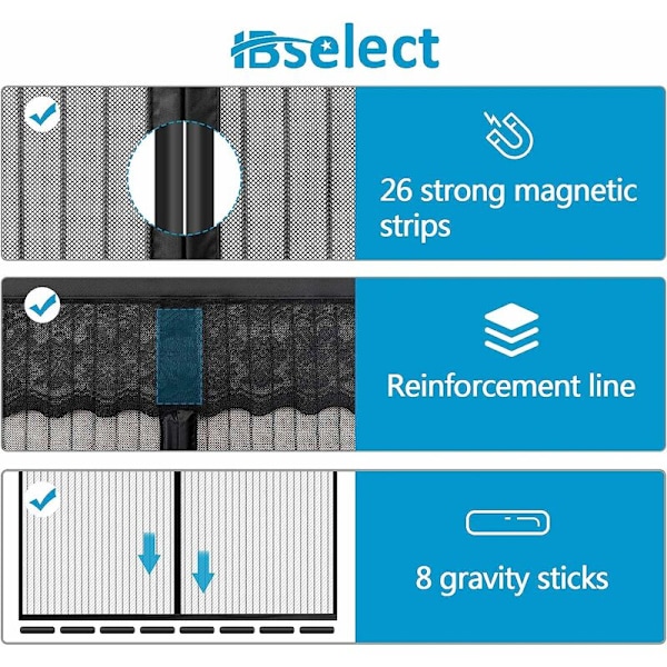 Udvidende velcro Classic Black Stripe Opgraderings Opbevaringskrog 90*210cm Myggenet Skærmdørgardin