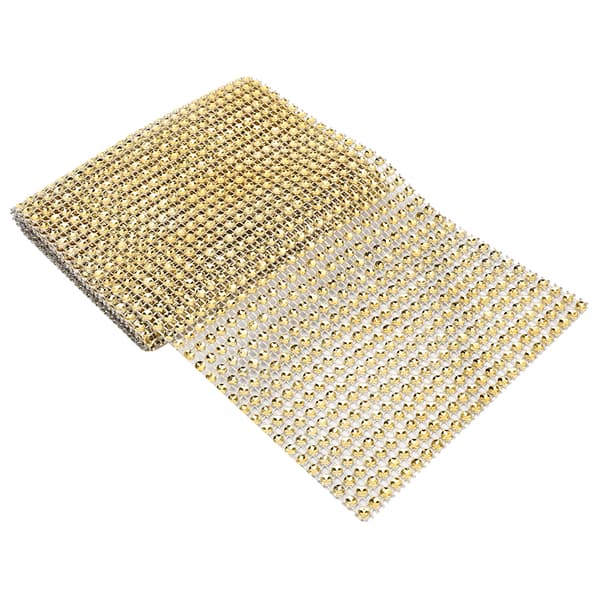 24 Rader Plast Rhinestone Mesh Bånd Søm Trim Plagg Tilbehør Dekorasjon Gull