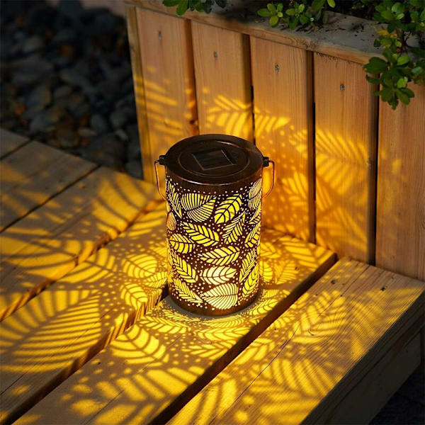 Bronze solcellelampe bærbar projektionslampe med hule blade udendørs vandtæt hængende lampe 20*12*12 cm