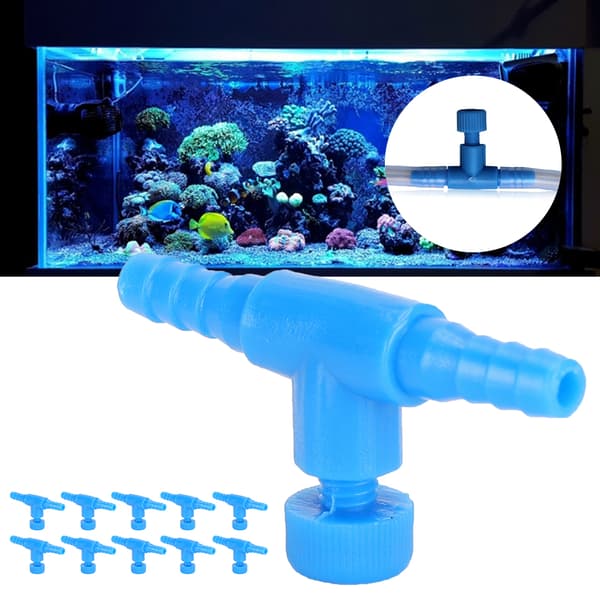 10-pack Akvarium T-koppling 3-vägs Luftpump Slang Flödeskontrollventil för 0,2 tums slang