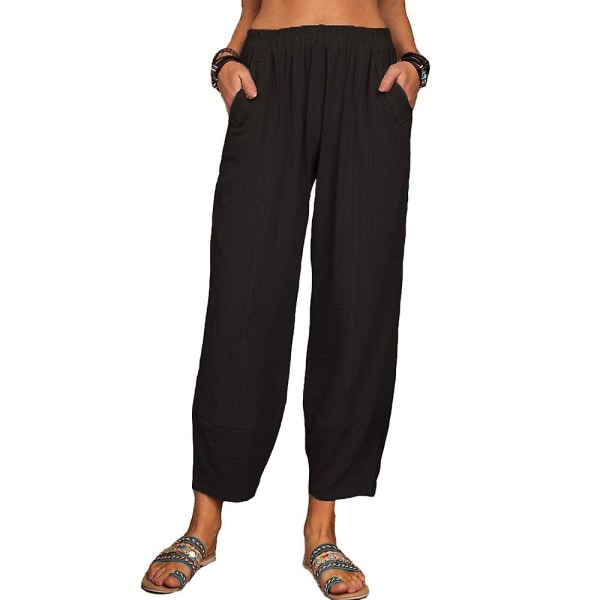Dame Stretch Solid Color Casual Straight Bukser Black S