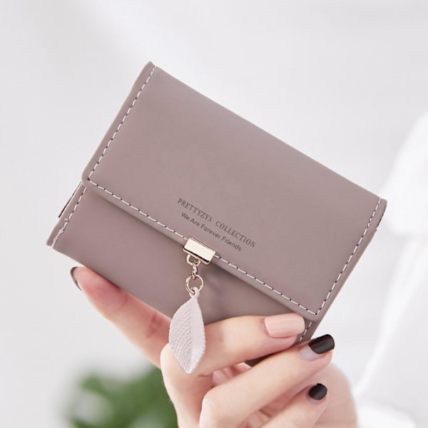 Liten plånbok För Kvinnor Rfid Flickor Plånbok Läder Vegan Löv Pendel Korthållare Organizer Blixtlås Myntväska A916-1149 Brown