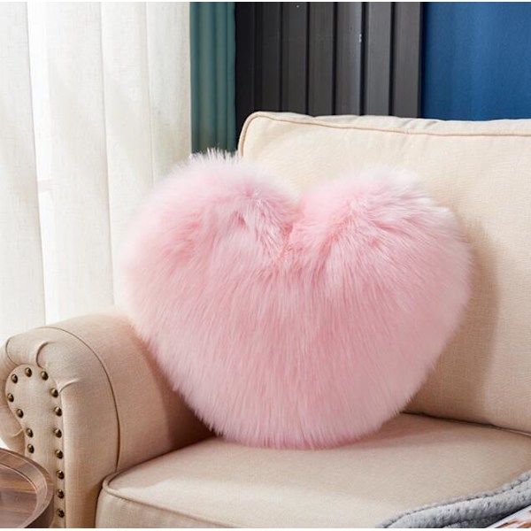 Pæon Pink Heart Pyntepude, plys pude pink 45cm