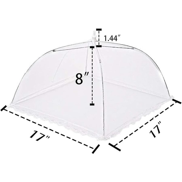 2-pack mesh pop-up matskydd, 16 tums hopfällbart paraplystil skyddstält för att hålla flugor, insekter, myggor ute, vit