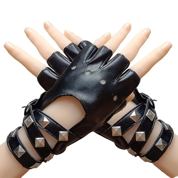 PU-fingerløse læderhandsker (1 par, sorte)