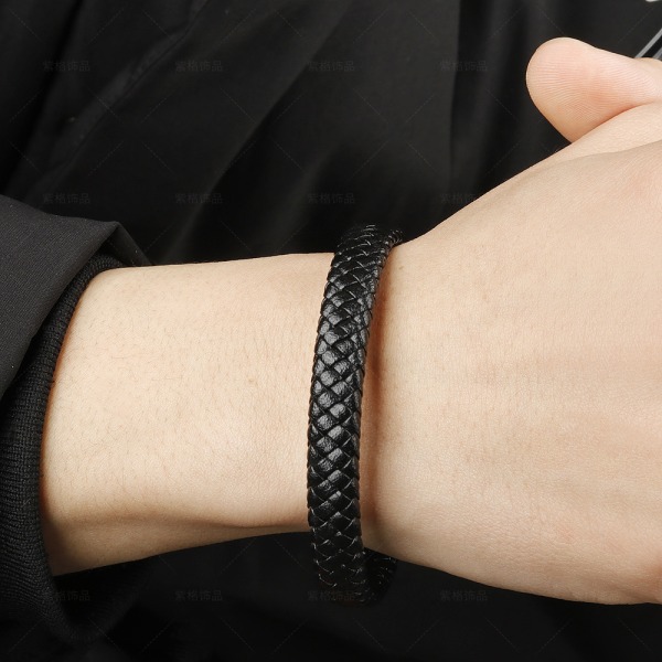 Mode mænds læder magnetisk spænde armbånd vævet vintage