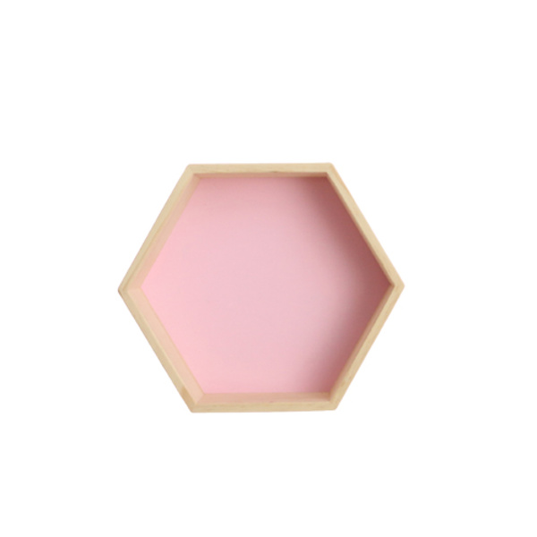 Væghylde i massivt træ Displayhylde Sekskantet honeycomb-hylde (lille, lyserød),