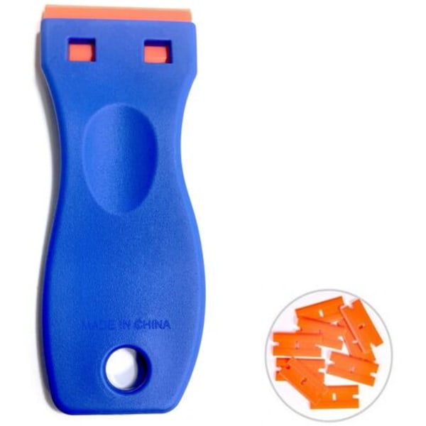 Glasskrapa med 10 plastskrapor, för att ta bort etiketter, lim, färgKlistermärken och dekaler 10*3,9cm 11st Blå