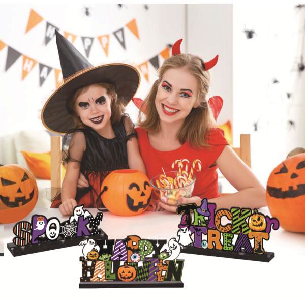3-delad set av Halloween trädekorationer dekorationer med basbokstäver pumpa skrivbord tillbehör dekoration,