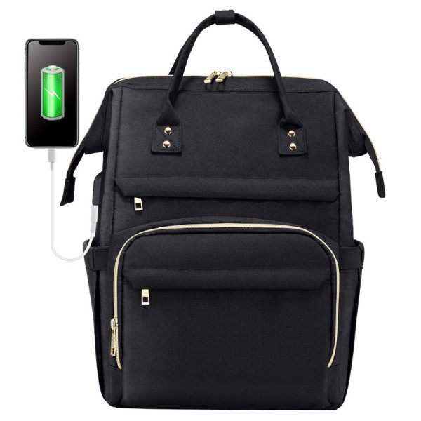 Laptop ryggsäck för kvinnor Mode resväskor Business dator arbetsväska med USB port, svart, 14 tum