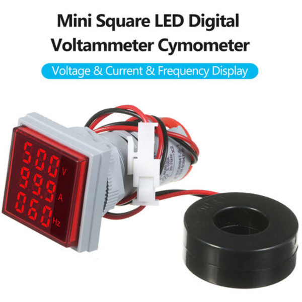 Mini Square Digital Volt-Amperemeter Voltmeter Amperemeter Voltmeter Cymometer Tre LED-skärmar Spänning & Ström & Frekvens Mätare Indikator Monitor AC Panel