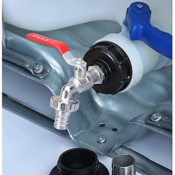 Krantank 1000l Regnvannsoppsamler, Ibc Vanntank Adapter 1/2&#39; Dual Rain, Legeringsmateriale Kran Laget Pp Grov gjenge 60mm