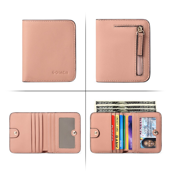 Kvinnors Compact Bifold lyxig plånbok i äkta läder light pink
