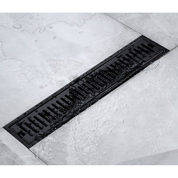 Suorakaiteen muotoinen lattiakaivo, 30×10 cm musta ruostumattomasta teräksestä valmistettu pidennetty lattiakaivo, suodattimella, hajunkestävä suihkukaivo sopiva