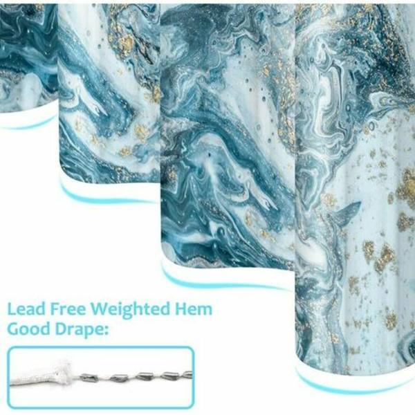 Duschdraperi i marmor, blå abstrakt akvarell spiralstruktur Mineral Rock Set med 12 krokar, Waterpro
