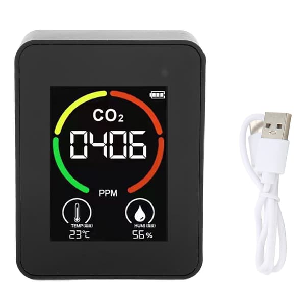 CO2-detektor Luftkvalitetsmätare TVOC-testare USB-laddning Termometer Hygrometer för hemmet