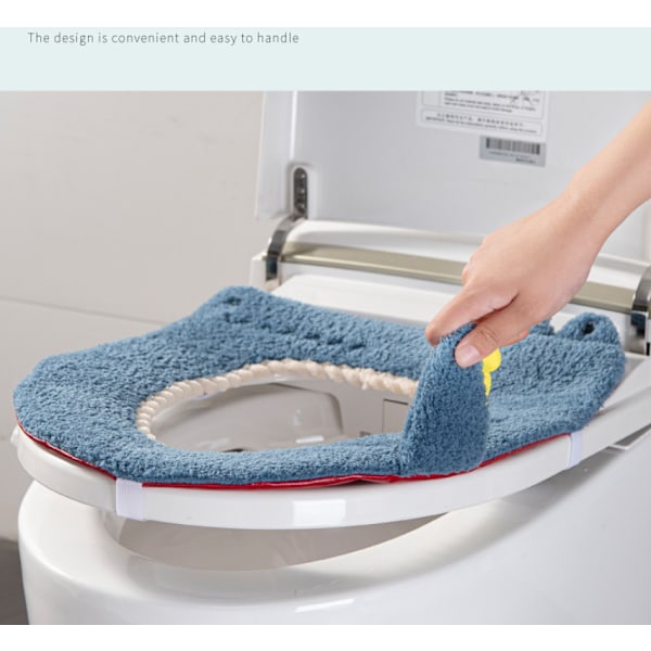 Toalettsits, cover för vintertjock plysch toalettstol, tecknad sammet varm cover (off-white),