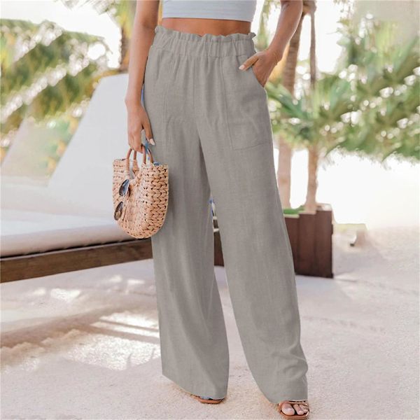 Ruffled Stretch byxor med vida ben för kvinnor Khaki M