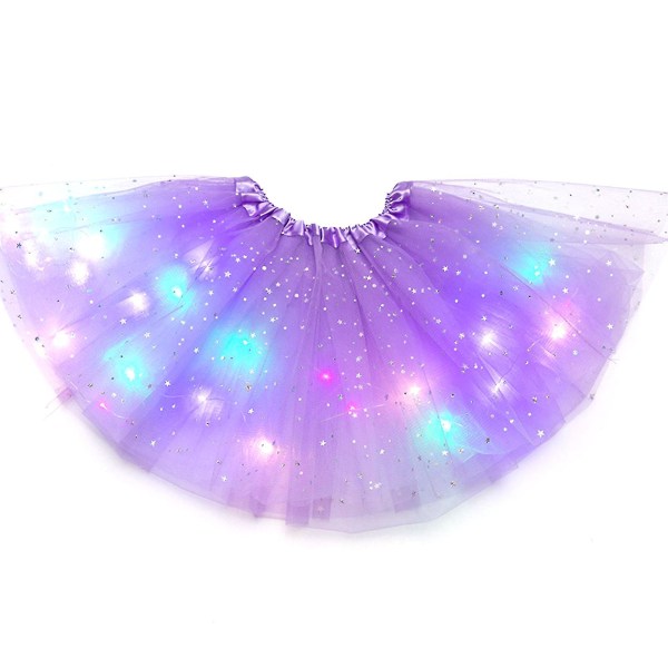 Led Glödande Ljus Blomma Prinsessan Tutu Kjolar Flickor Fairy Costume Light Up Kjol purple
