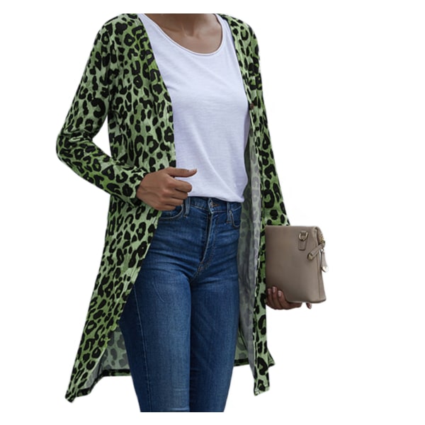 skjortejakke med leopardtryk til kvinder green XL