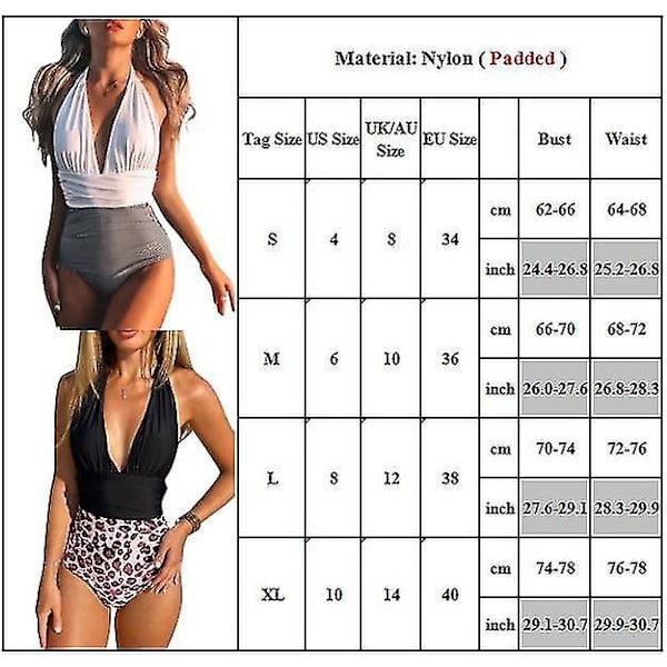 Dame One Piece Badedragt Halter Neck Svømmekostume Badedragt Badetøj Black Leopard M