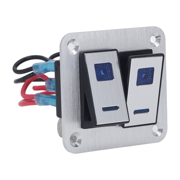 Vippekontaktpanel 2 Gang On Off Toggle Switch Panel Vandtæt Bil RV Yacht Modifikationspanel Sølvoxid Overflade med Blåt LED Lys