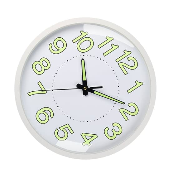 Stille Quartz Væg Ur 12in 30cm Hvid Ramme Lysende til Stue Soveværelse