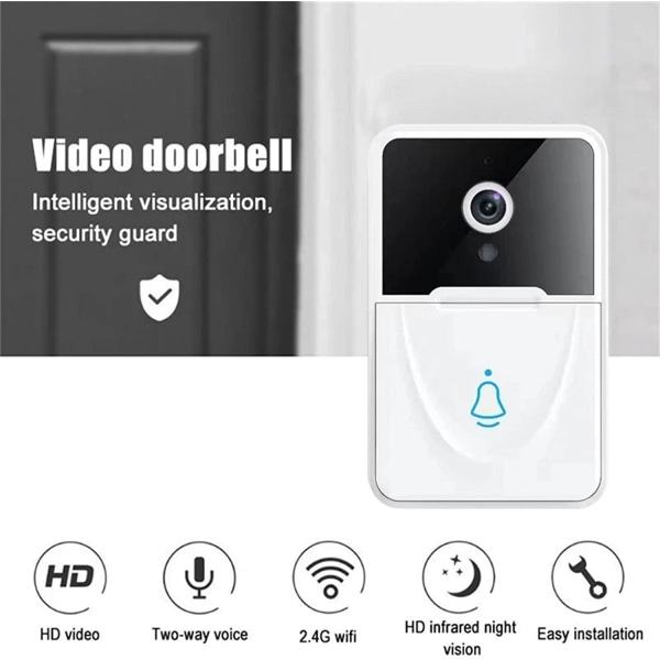 Trådlös fjärrkontroll videodörrklocka, Smart Home Doorbell Intercom HD Night Vision WiFi Laddning Stöldskyddsdörrklocka, tvåvägs