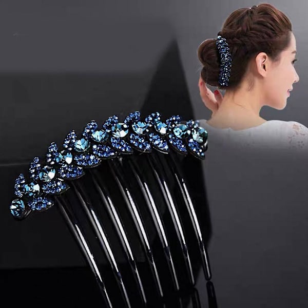 Sju-tands Rhinestone Hair Comb Bun Huvudbonad Smycken dagligt matchande tillbehör Dark Purple