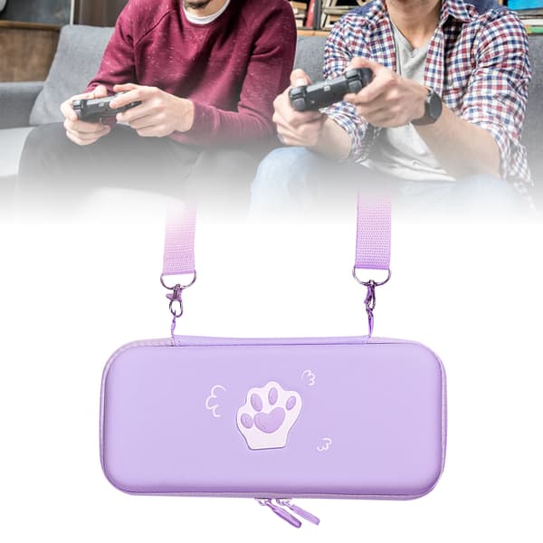 Switch Console Skyddsfodral PU Läder Katt tass Design Axelrem Handtag Lavendel Lila