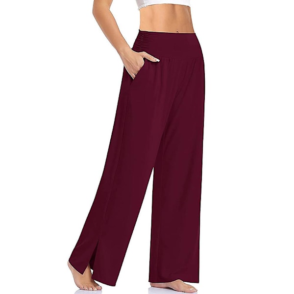 Raka lösa loungebyxor med vida ben för kvinnor Wine Red 2XL