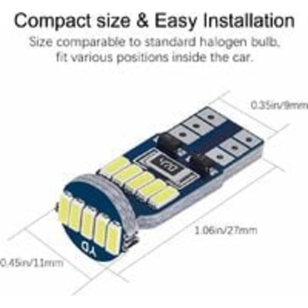 Feilfrie T10 W5W LED-pærer 15stk SMD 4014 Bil LED-lamper 194 168 2825 Hvit 6000K for Interiørlys, Bagasjeromslys, Skiltlys, Posisjonslys