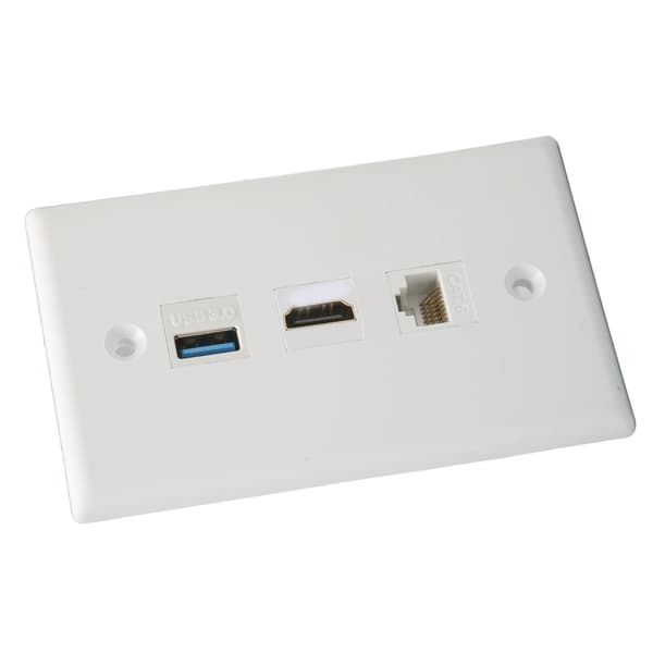 HDMI Väggplatta 3 Portar CAT6 USB 3.0 Lödningsfri