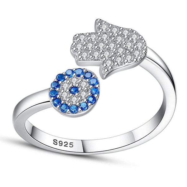 Kvinnors modeblomma Hamsa Hand Rhinestone Inläggningar Öppna Finger Ring Smycken Present