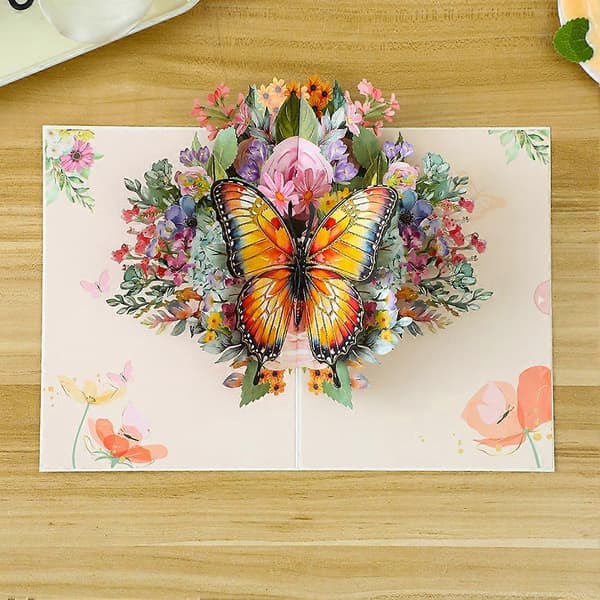 Vakker dag sommerfugler blomster 3D sprett-opp-kort intrikat 3D-design bursdagskort feriegave E