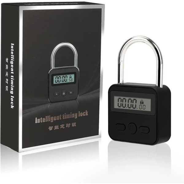 Smart Time Lock Max 99 timmars tidslås med LCD-skärm USB Uppladdningsbart säkerhetshänglås Kraftig metall elektroniskt timerlås (svart)