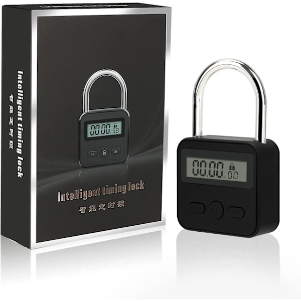 Smart Time Lock Max 99 tunnin ajastuslukko LCD-näytöllä USB -ladattava turvariippulukko Heavy Duty -metallinen elektroninen ajastinlukko (musta)