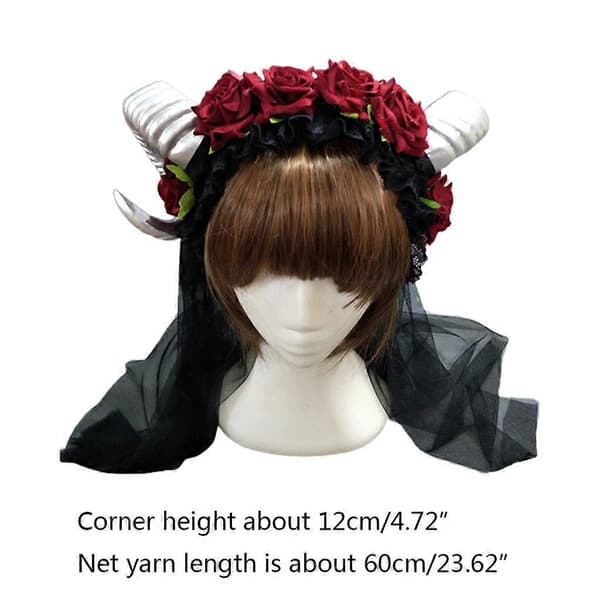Blomsterslør Pannebånd Cosplay Hodeplagg til Halloween Festbruk Sauehorn Hårbånd Karneval Hodeplagg Festutstyr Angle d’argent +60 maille