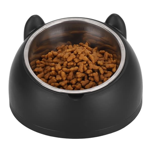Rustfrit stål kat hund vand madskål skridsikker sort