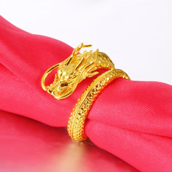 Vintage åben gravering mænd Dragon Shape dominerende ring smykker tilbehør til dagligdagen Golden