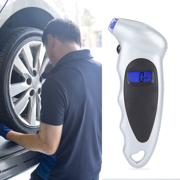 Digital Däcktrycksmätare för Bil, Lastbil och Cykel - Lufttrycksmätare PSI - 4 Inställningar (Silver)