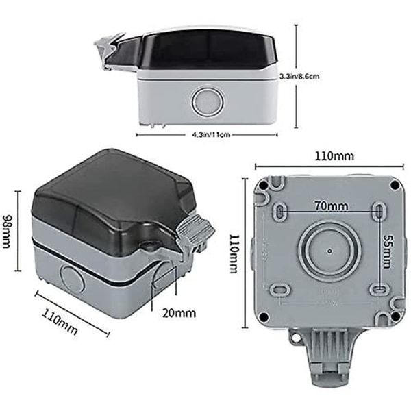 Ip66 vejrbestandig stikkontakt, udendørs stikkontakt Vandtæt vejrtæt samledåse til køkken, badeværelse, garage, pool og have (kun)