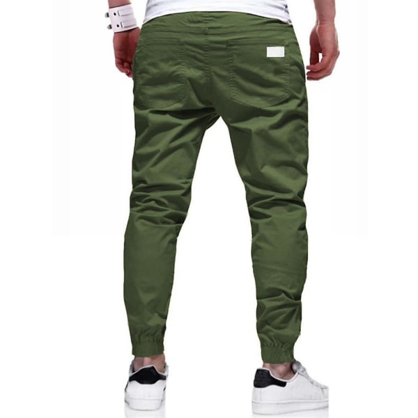 Enfärgad dragsko för män Cargo byxor med elastisk midja Green M