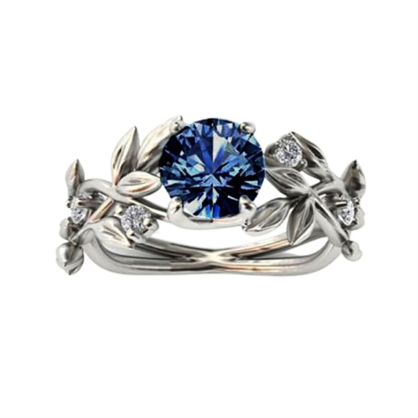 Kvinder Ring Blomster Design Alle Match Tilbehør Mode Sød Rhinestone Vielsesring Til Fest Dark Blue US 10