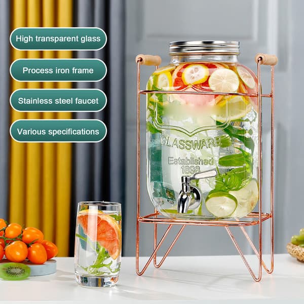 3L Glasflaske Drikkedispenser i Glas Mason Jar Drikkeautomat Glasvæskedispenser